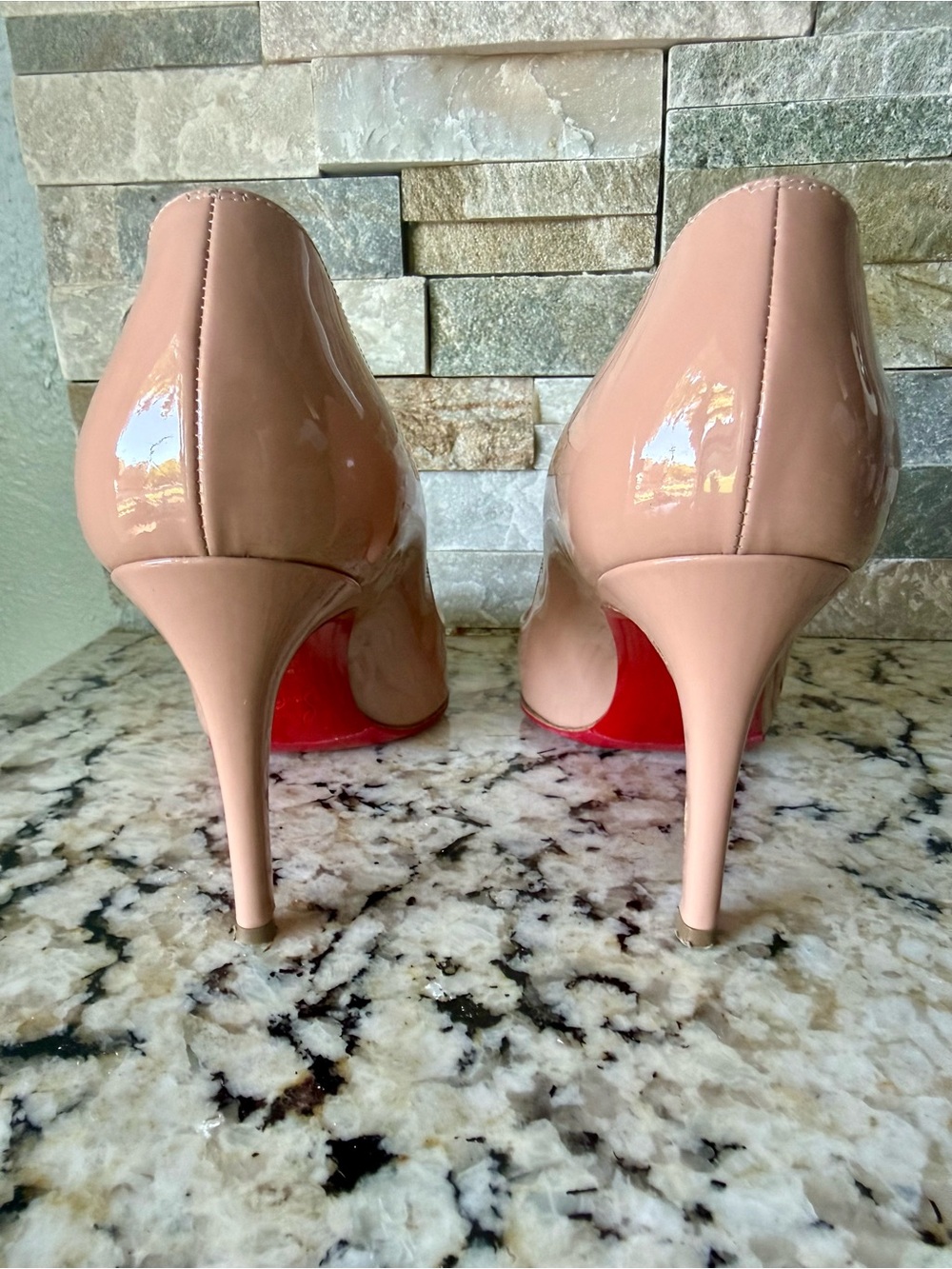 Christian Louboutin Blush Patent Leather Pointed-Toe Pumps - Picture 3 of 8